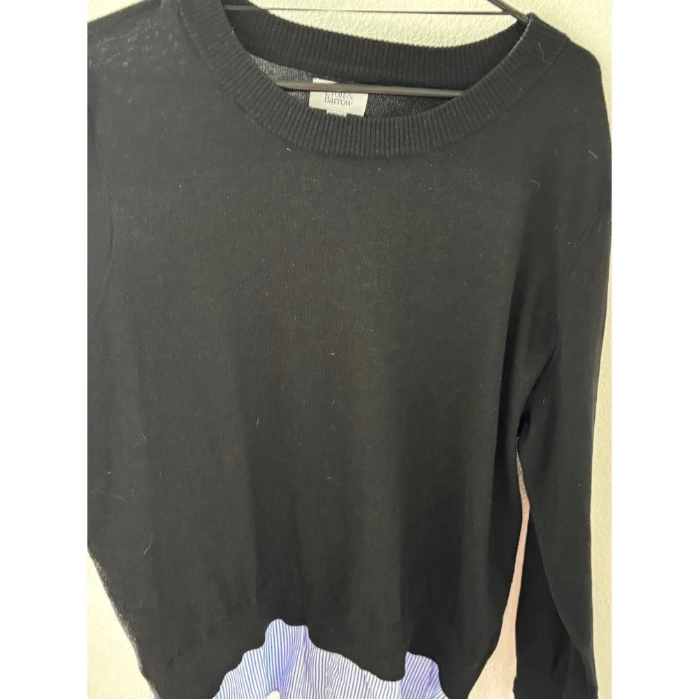 Croft & Barrow Womens Plus 2X Black Layered Sweater Blue Stripe Shirt Hem Top